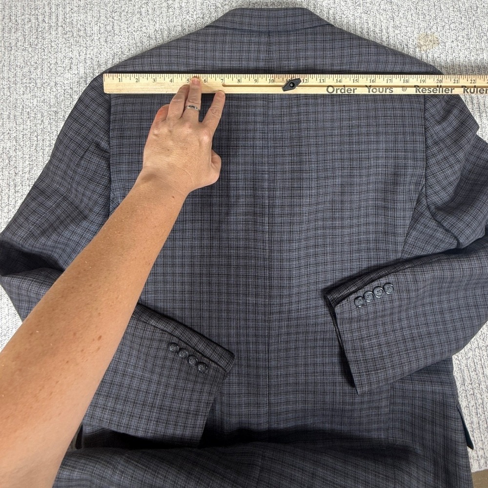 Burberry London Kensington 44L Blue Grey Plaid Linen Wool Linen 3 Button Blazer - Picture 4 of 15